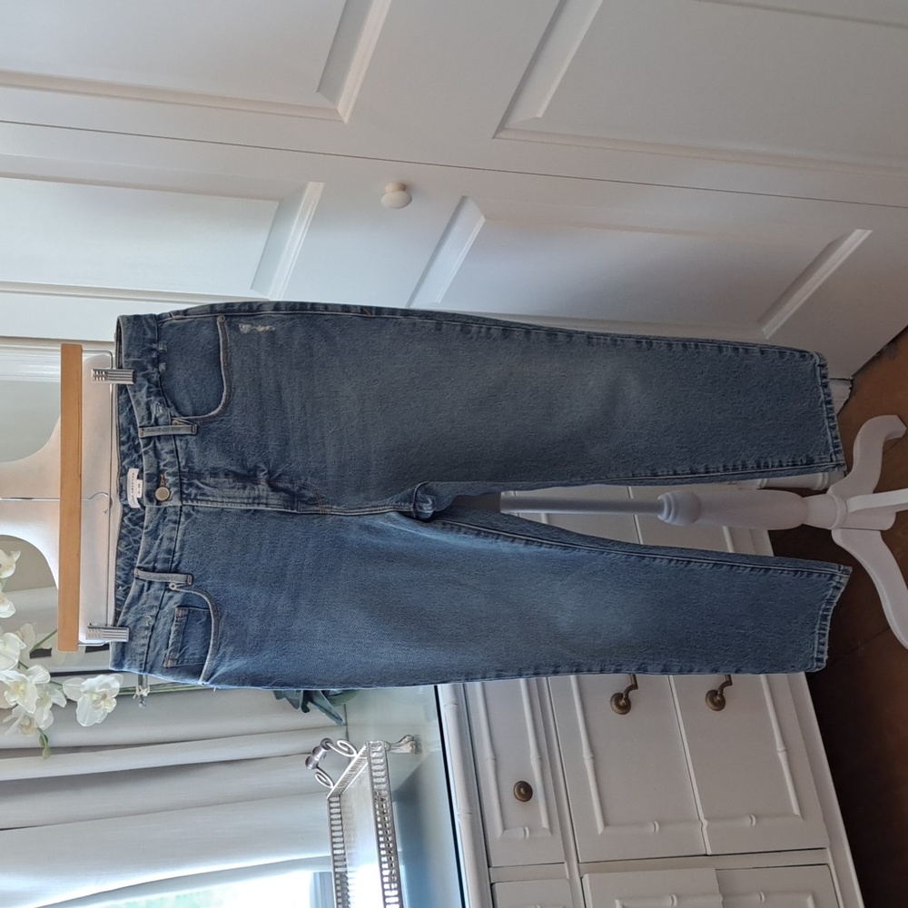 Good American Womens Classic Distressed Light Wash Straight Leg Jeans Size 8/29